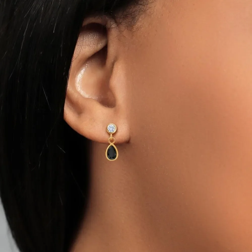 14K Yellow Gold with 0.96 Cttw Black Onyx and White Moissanite Post Earrings